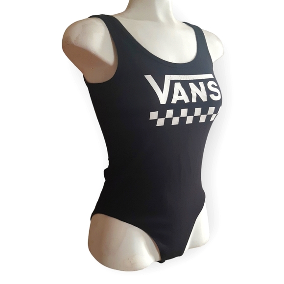 VANS black and white snap up logo sleeveless bodysuit Size small - Picture 3 of 7